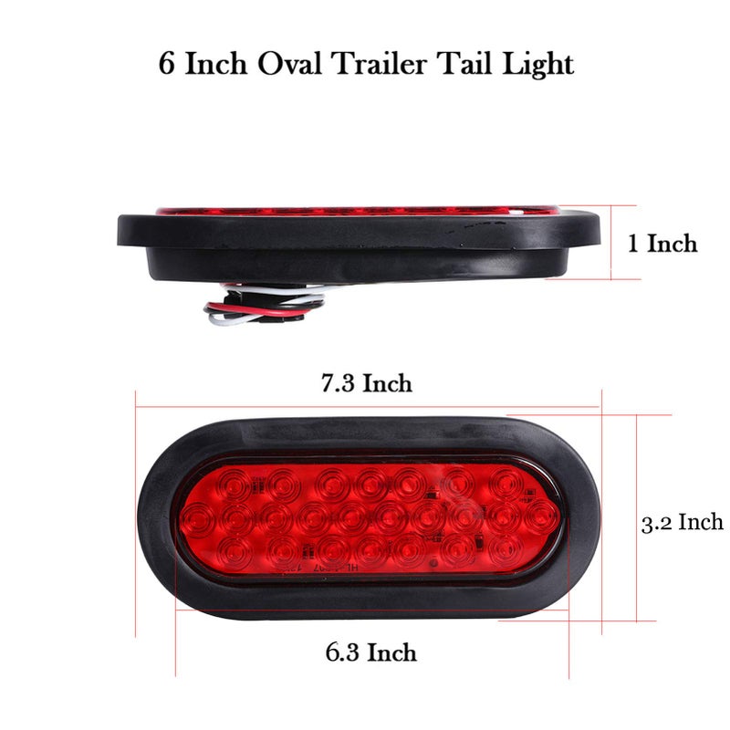 NPAUTO 6" Oval Trailer Tail Lights 24 Red LED Stop Turn Brake Lights Waterproof Flush Mount Tail Lights for RV Truck (2) - Image 3